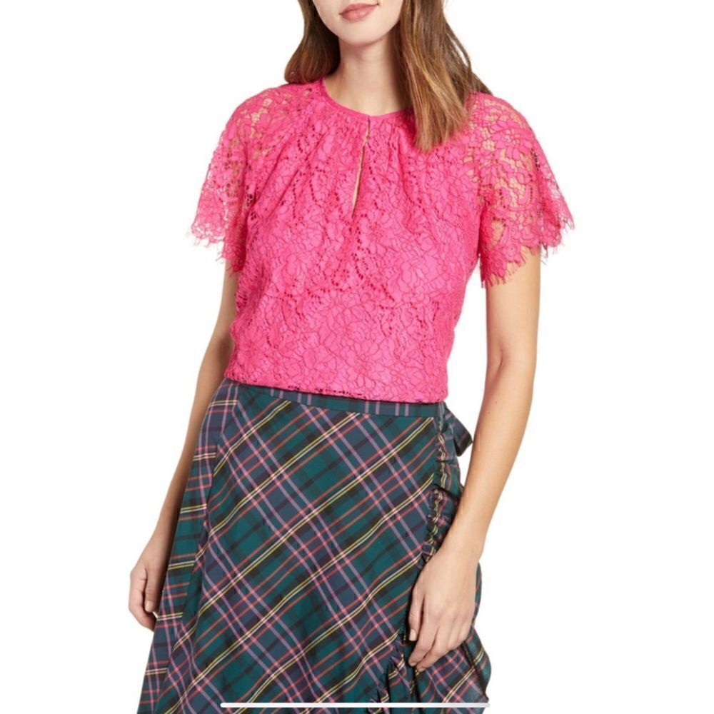 EUC J Crew Hot Pink Lace Blouse